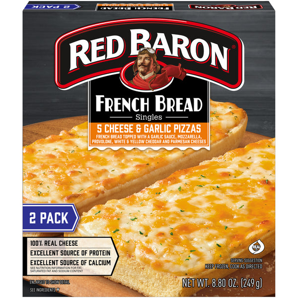 Red Baron Frozen Pizza French Bread Cheese& Garlic 8.8 Ounce Size - 12 Per Case.