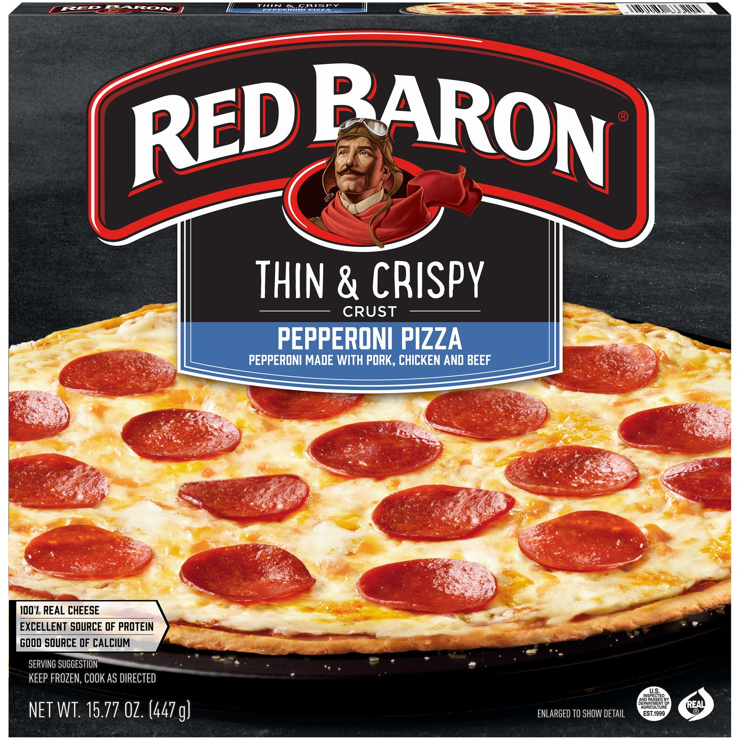 Red Baron Frozen Pizza Thin & Crispy Pepperoni 15.77 Ounce Size - 16 Per Case.