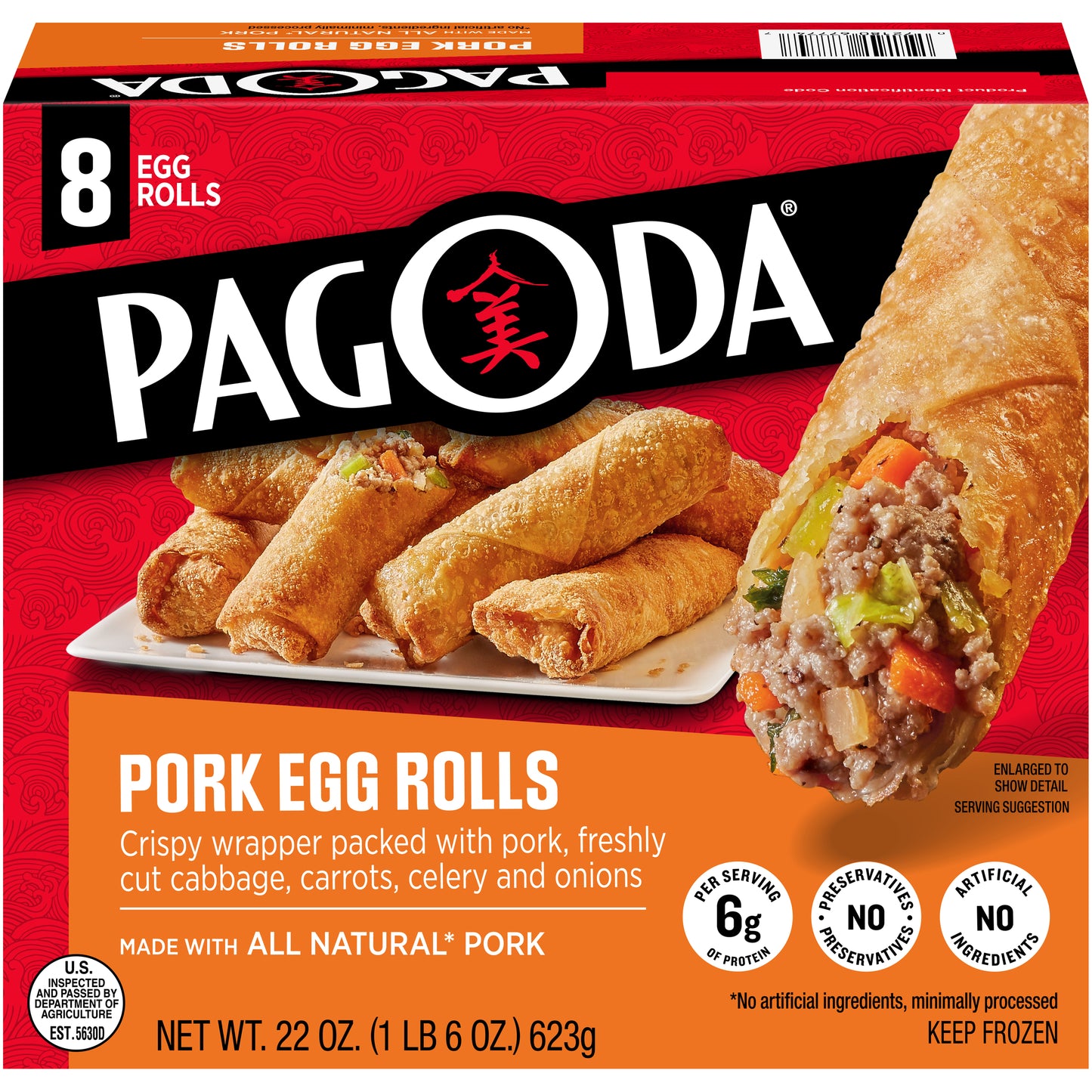 Pagoda Crunchy Pork Egg Rolls With Authenticseasoning 22 Ounce Size - 8 Per Case.