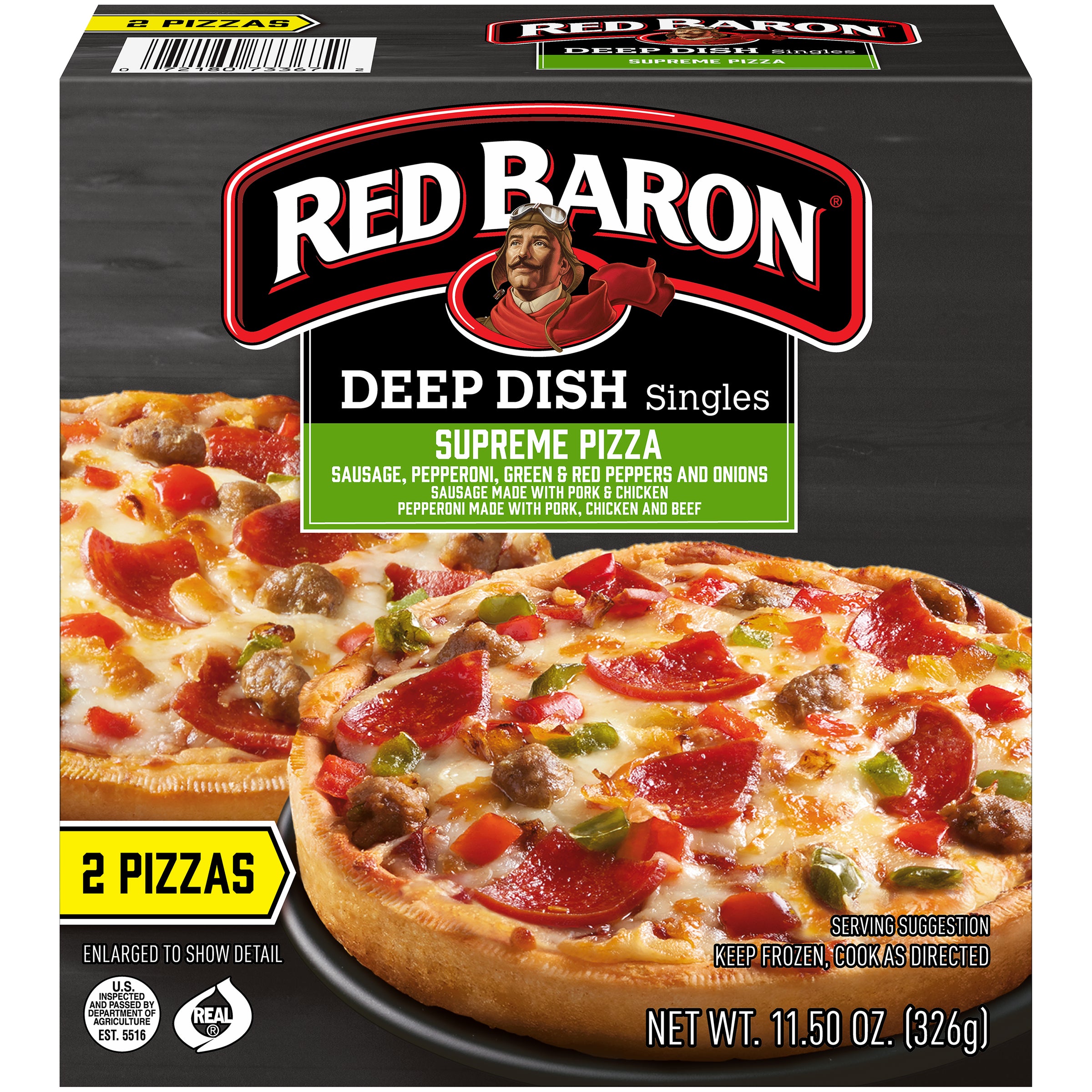 Red Baron Frozen Pizza Deep Dish Singles Supreme 11.5 Ounce Size - 12 Per Case.