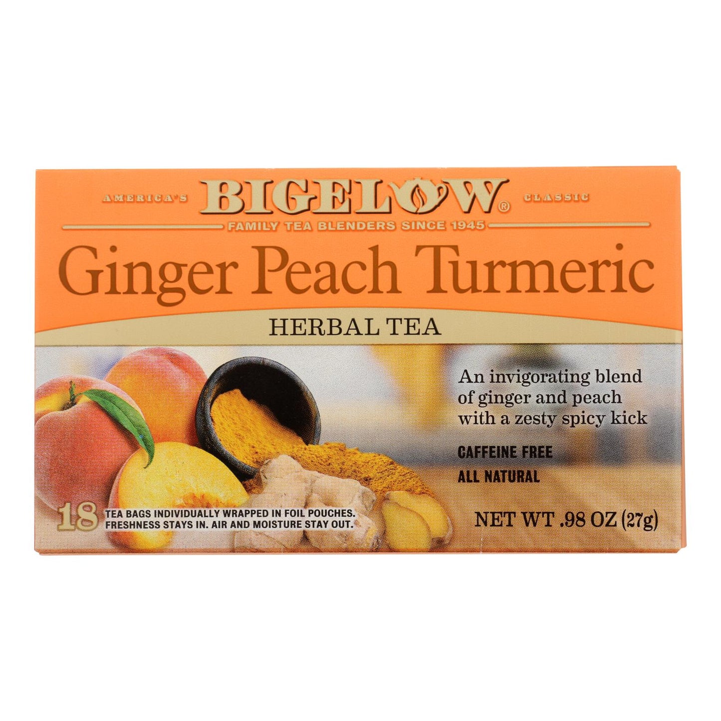 Bigelow Tea - Tea Ginger Peach Tumeric - Case of 6 - 18 BAG