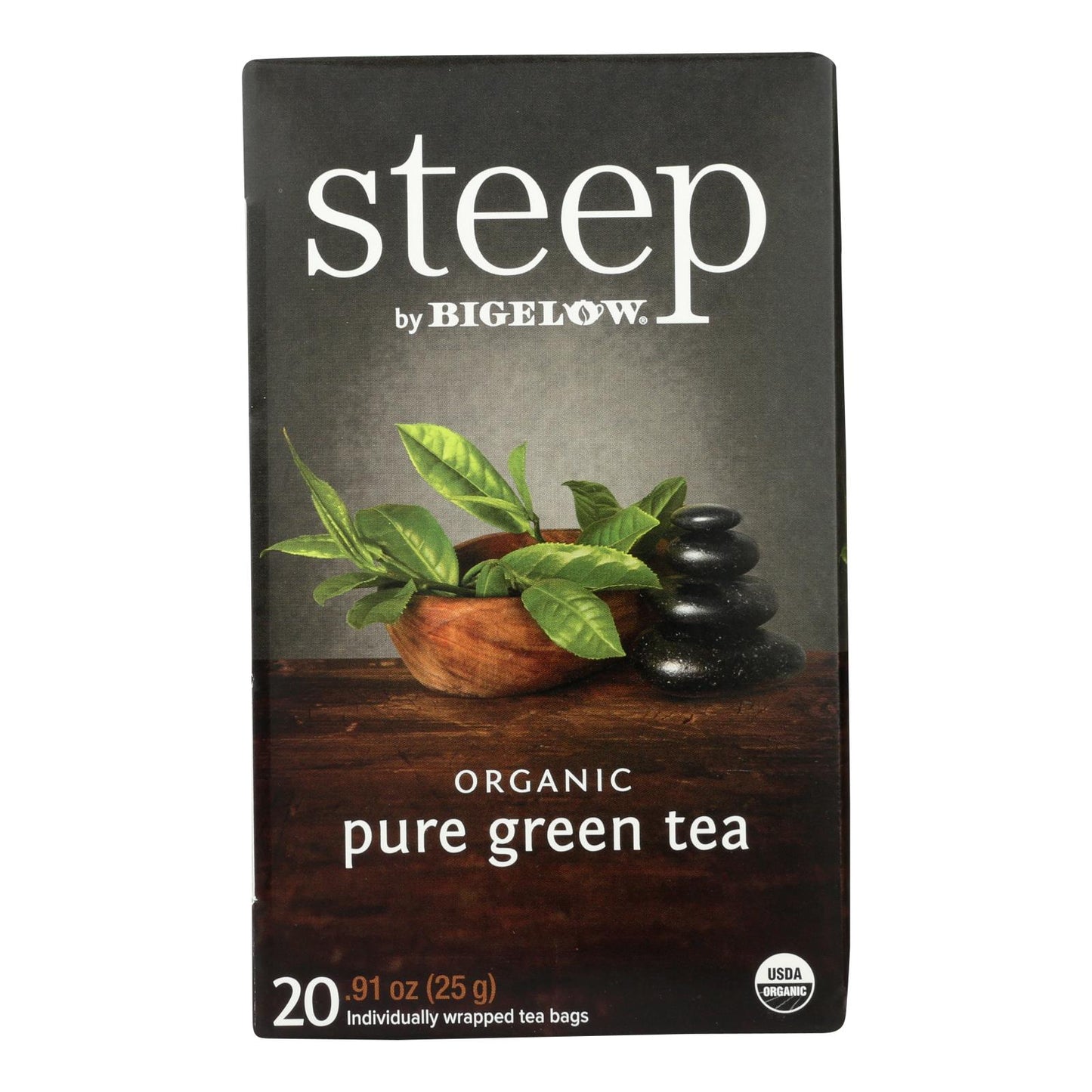 Steep By Bigelow Organic Green Tea - Pure Green - Case of 6 - 20 BAGS