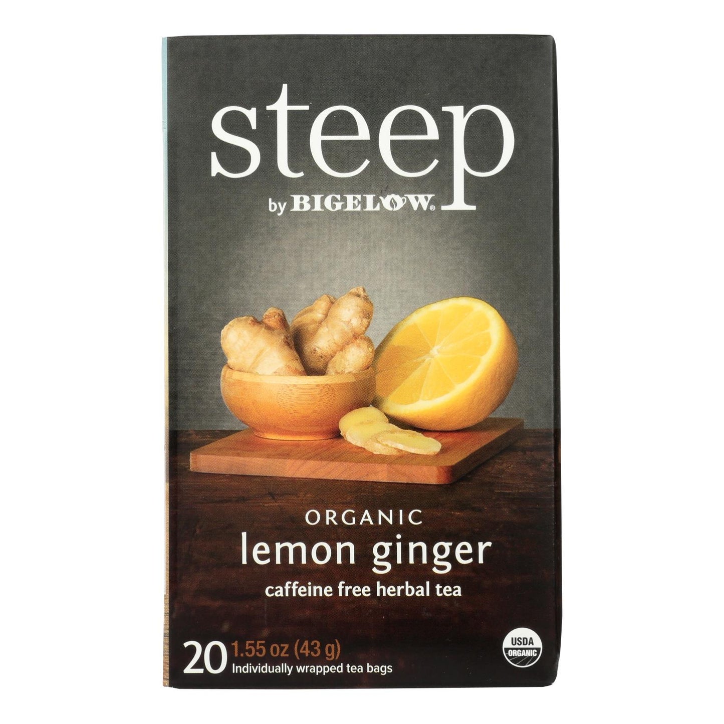 Steep By Bigelow Organic Herbal Tea - Lemon Ginger - Case of 6 - 20 BAGS