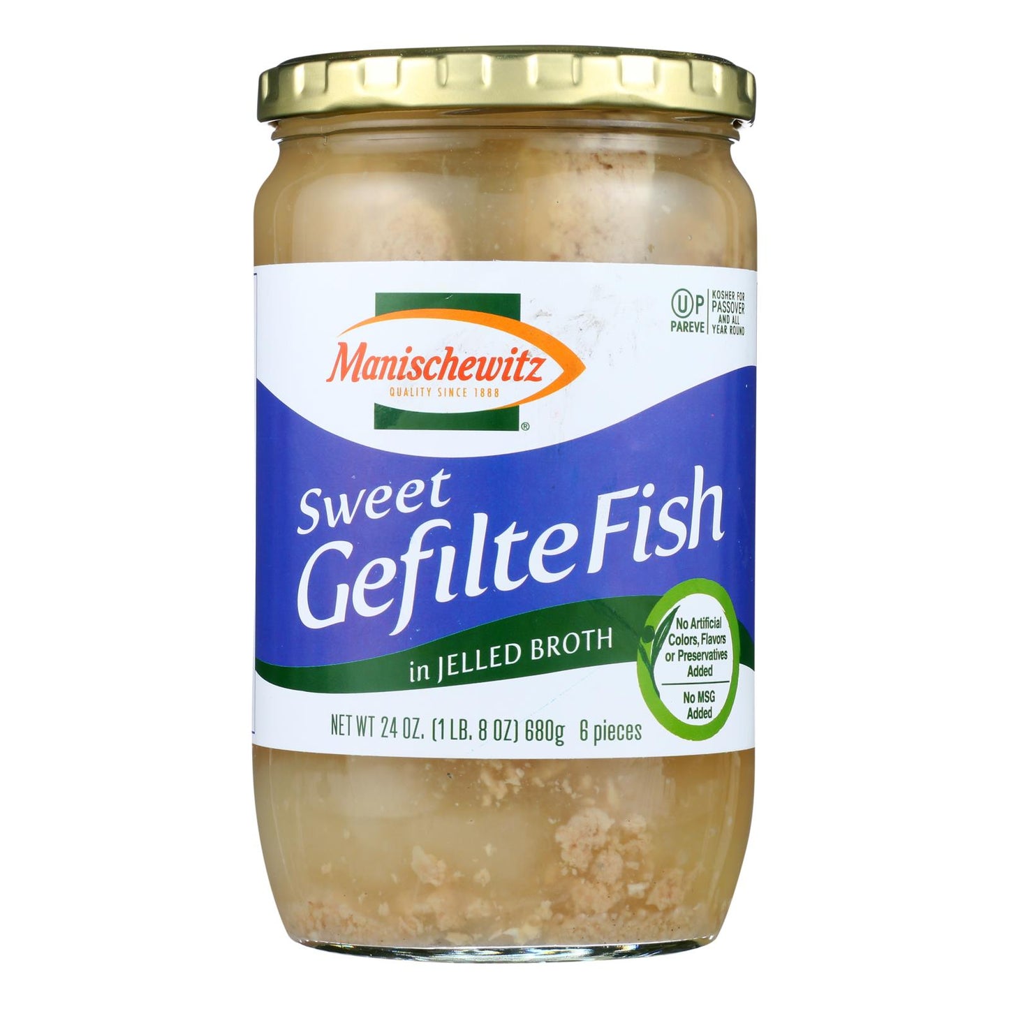 Manischewitz - Gefilte Fish in Jelled Broth - Sweet - Case of 12 - 24 Ounce.