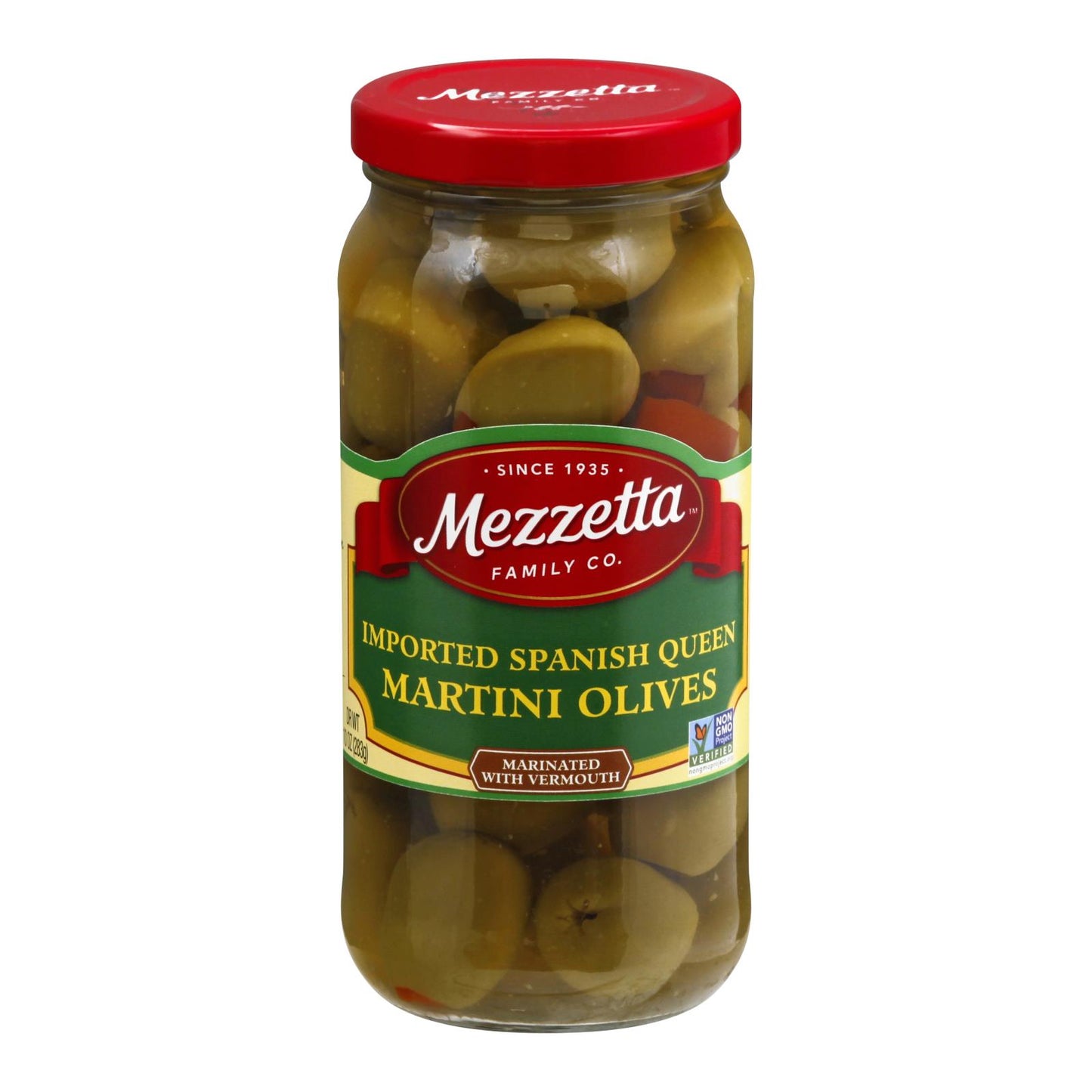 Mezzetta Imported Spanish Queen Martini Olives In Dry Vermouth - Case of 6 - 10 Ounce.