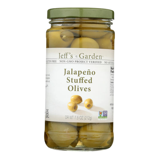 Jeff's Natural Jeff's Natural Jalapeno Stuffed Olives - Jalapeno Stuffed Olives - Case of 6 - 7.5 Ounce.