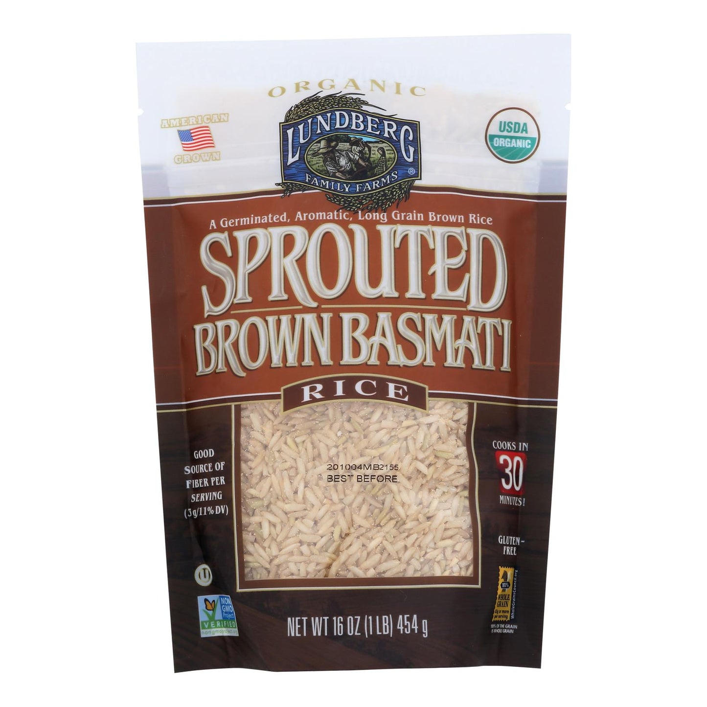 Lundberg Family Farms Sprouted Brown Basmati Rice - Case of 6 - 1 lb.