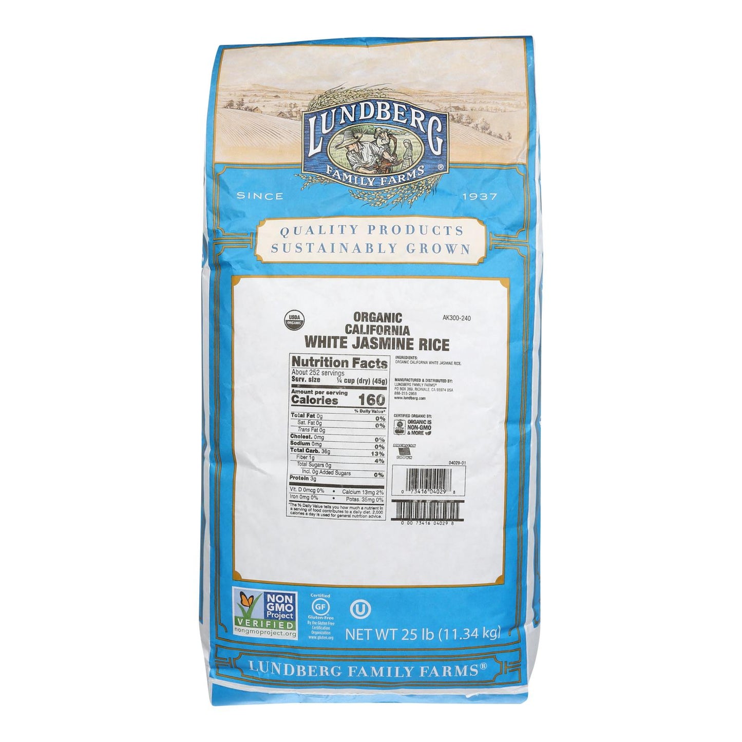 Lundberg Family Farms Organic Jasmine White Rice - Single Bulk Item - 25LB