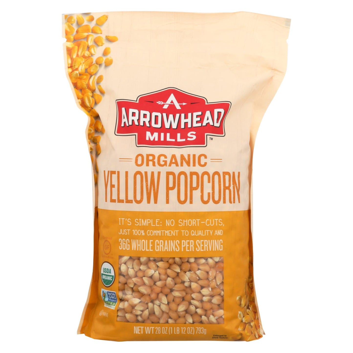 Arrowhead Mills - Organic Popcorn - Yellow - Case of 6 - 28 Ounce.