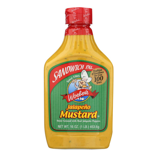 Woeber's Sandwich Pal Mustard - Jalapeno - Case of 6 - 16 Ounce.