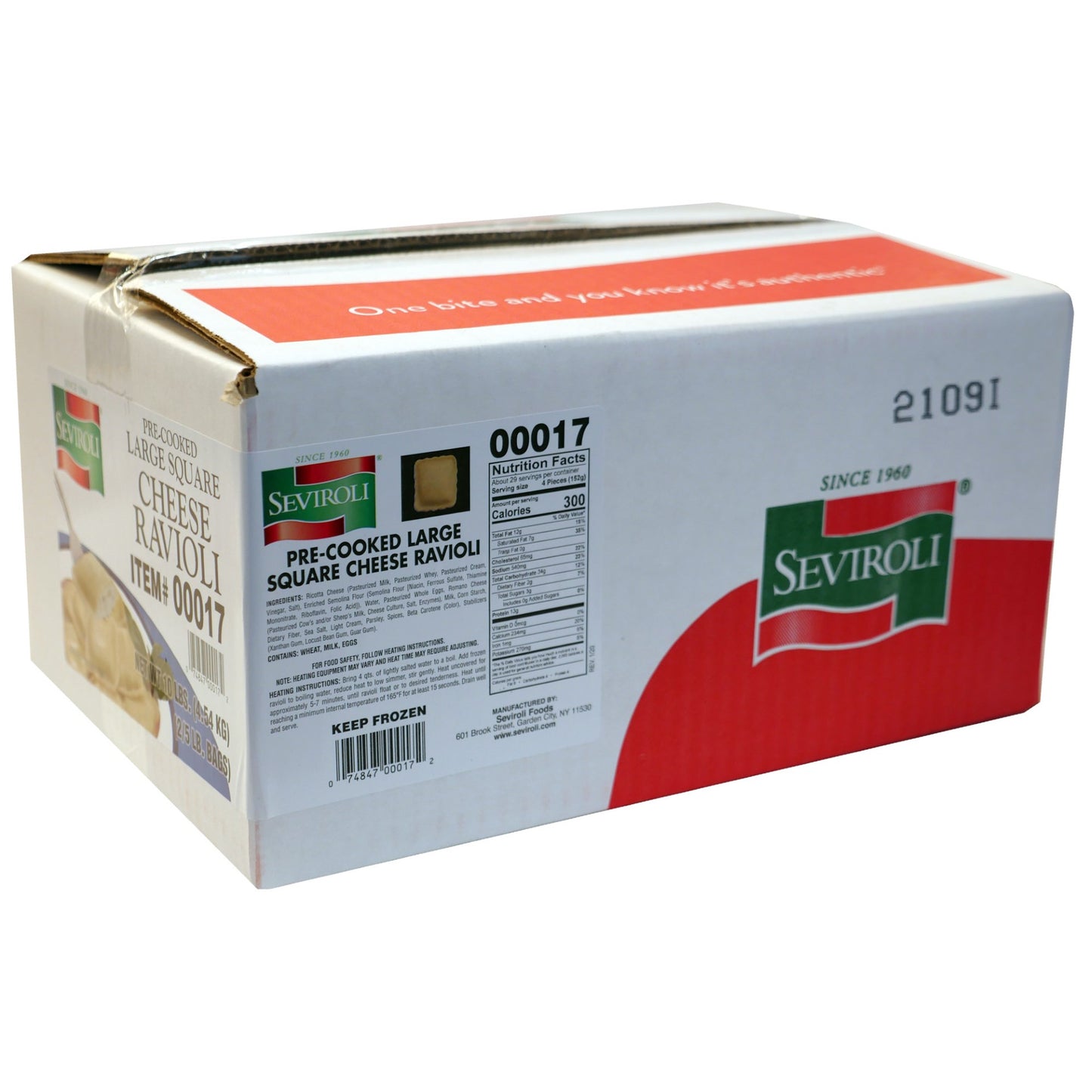 Seviroli Foods Pasta Large Cheese Square Ravioli 5 Pound Each - 2 Per Case.