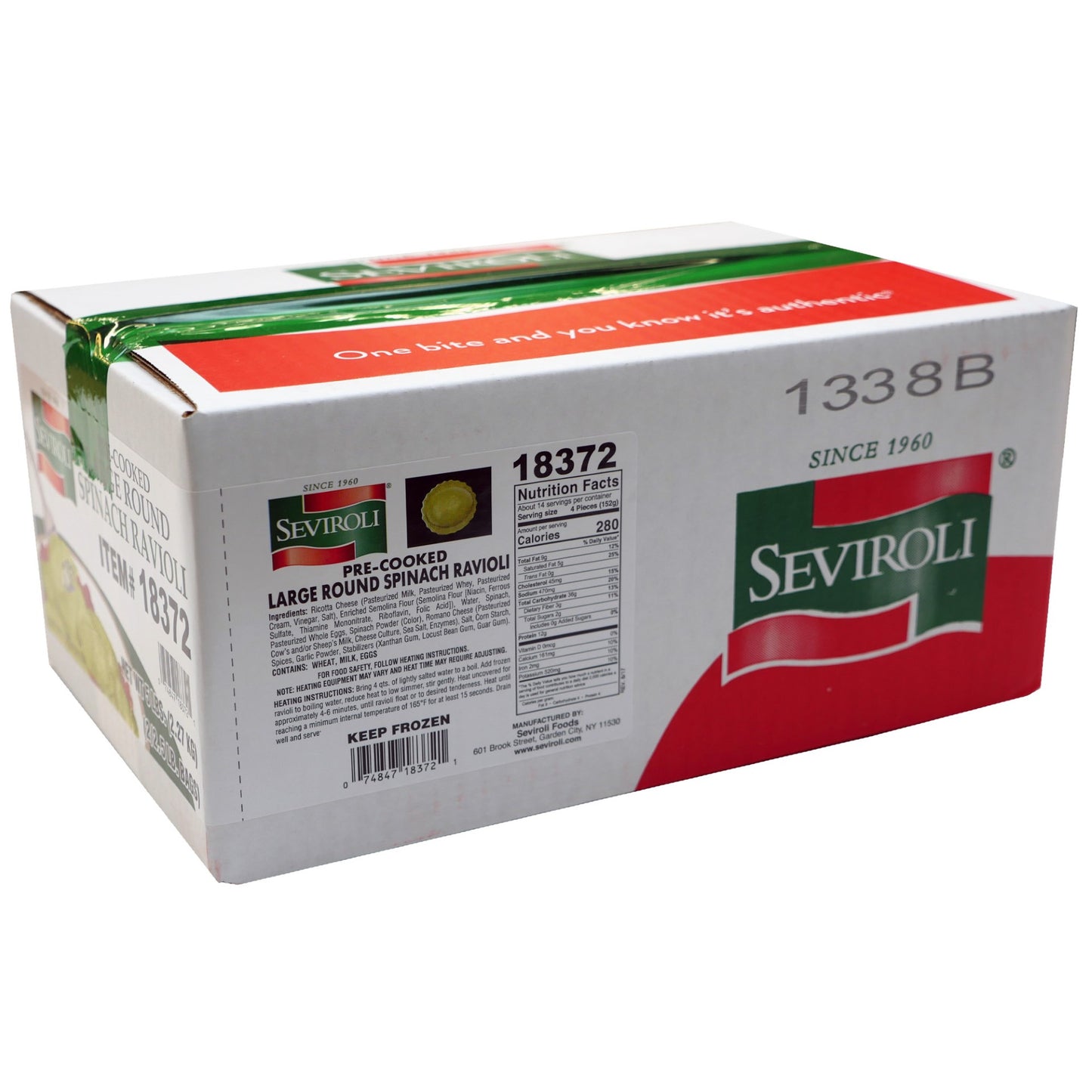 Seviroli Foods Pasta Large Round Spinach Cheese Ravioli 2.5 Pound Each - 2 Per Case.