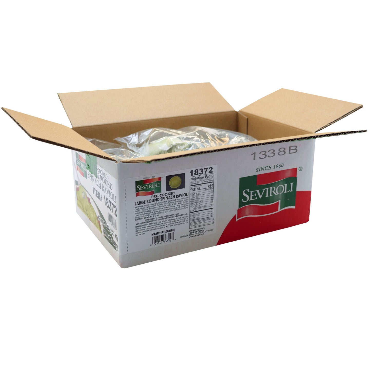 Seviroli Foods Pasta Large Round Spinach Cheese Ravioli 2.5 Pound Each - 2 Per Case.