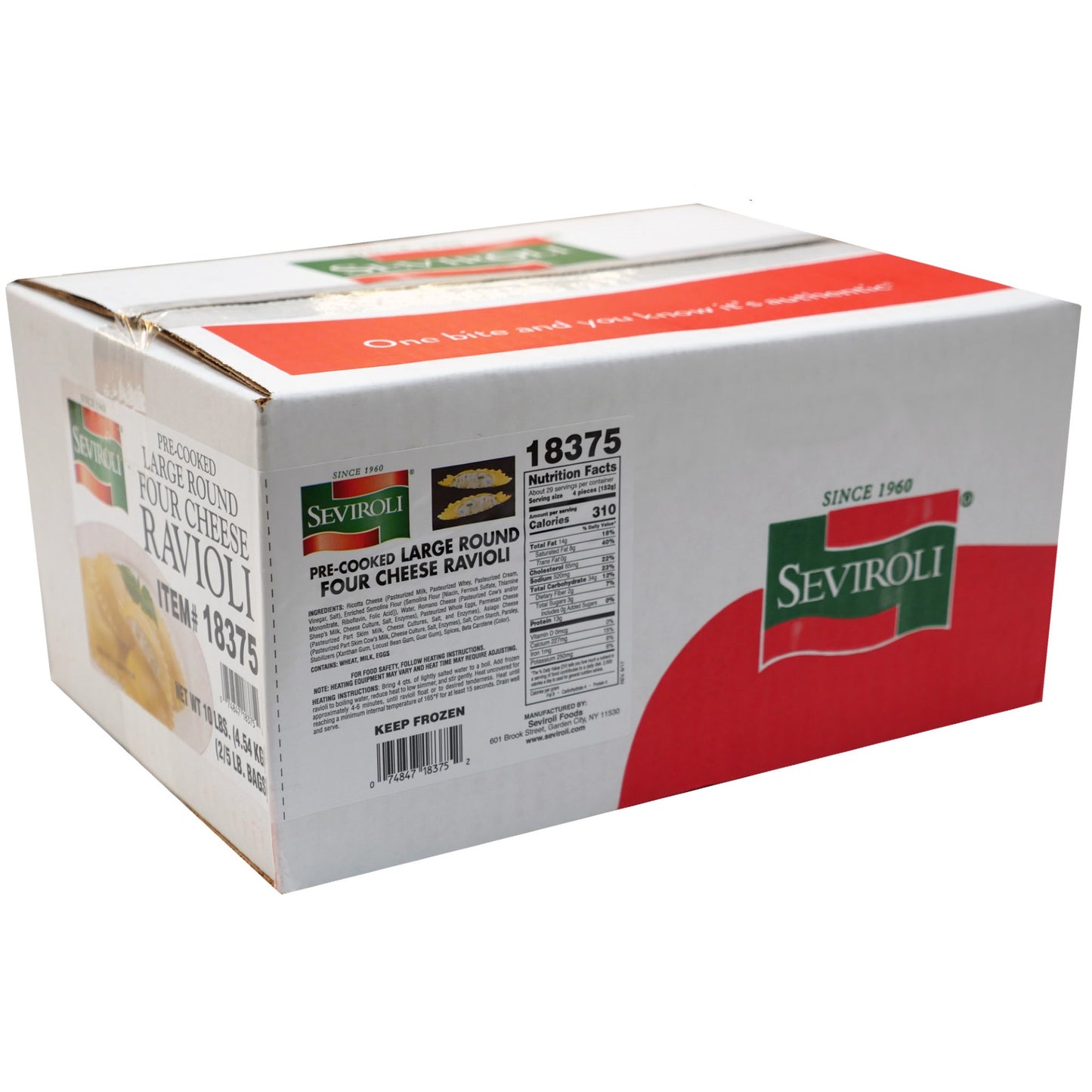 Seviroli Foods Pasta Large Round 4-Cheese Ravioli 5 Pound Each - 2 Per Case.