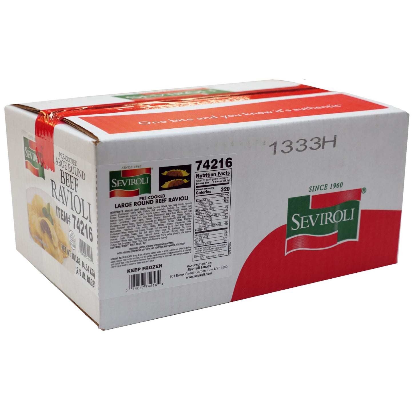 Seviroli Foods Pasta Large Round Beef Ravioli 5 Pound Each - 2 Per Case.