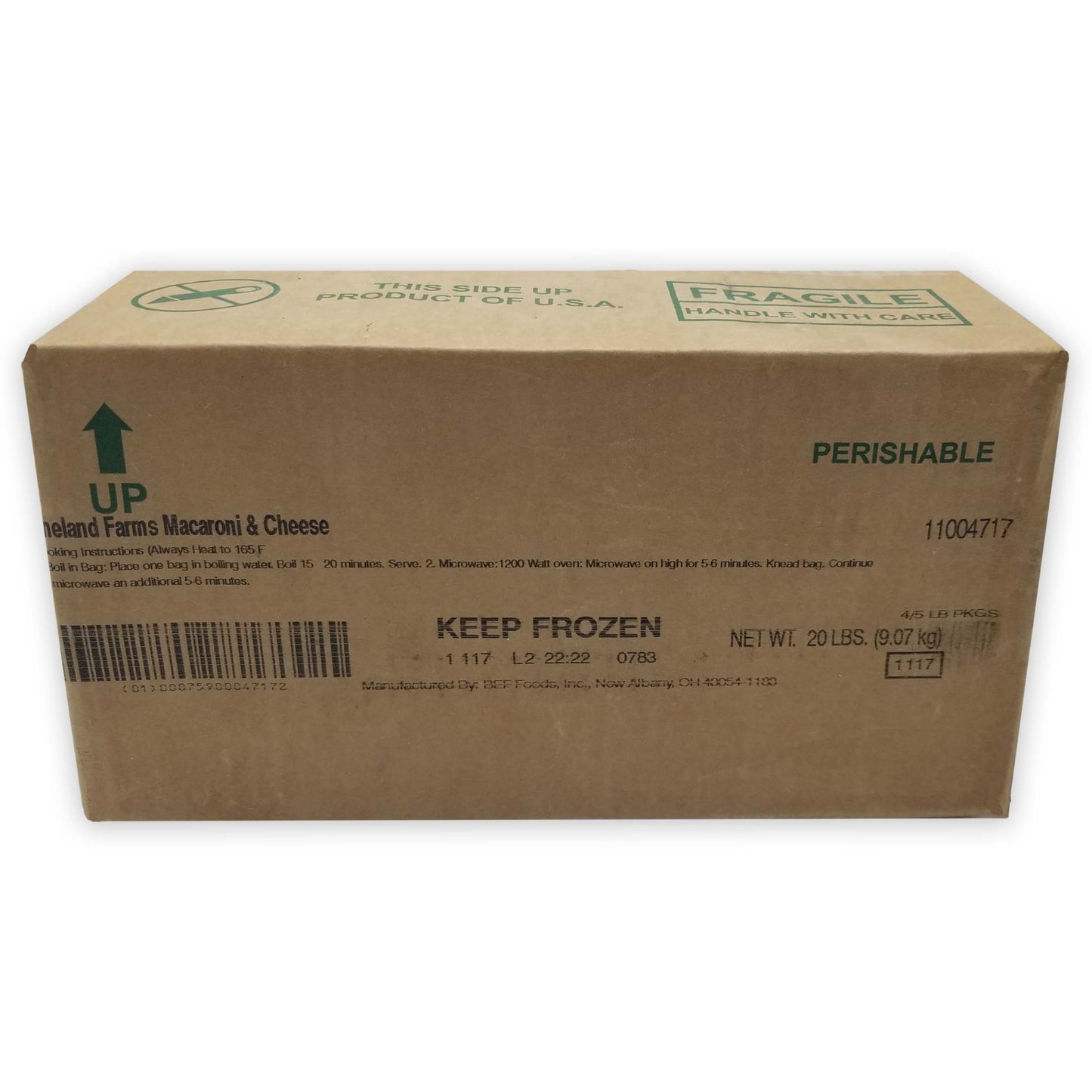 Pineland Farms Frozen Macaroni & Cheese Bags 5 Pound Each - 4 Per Case.