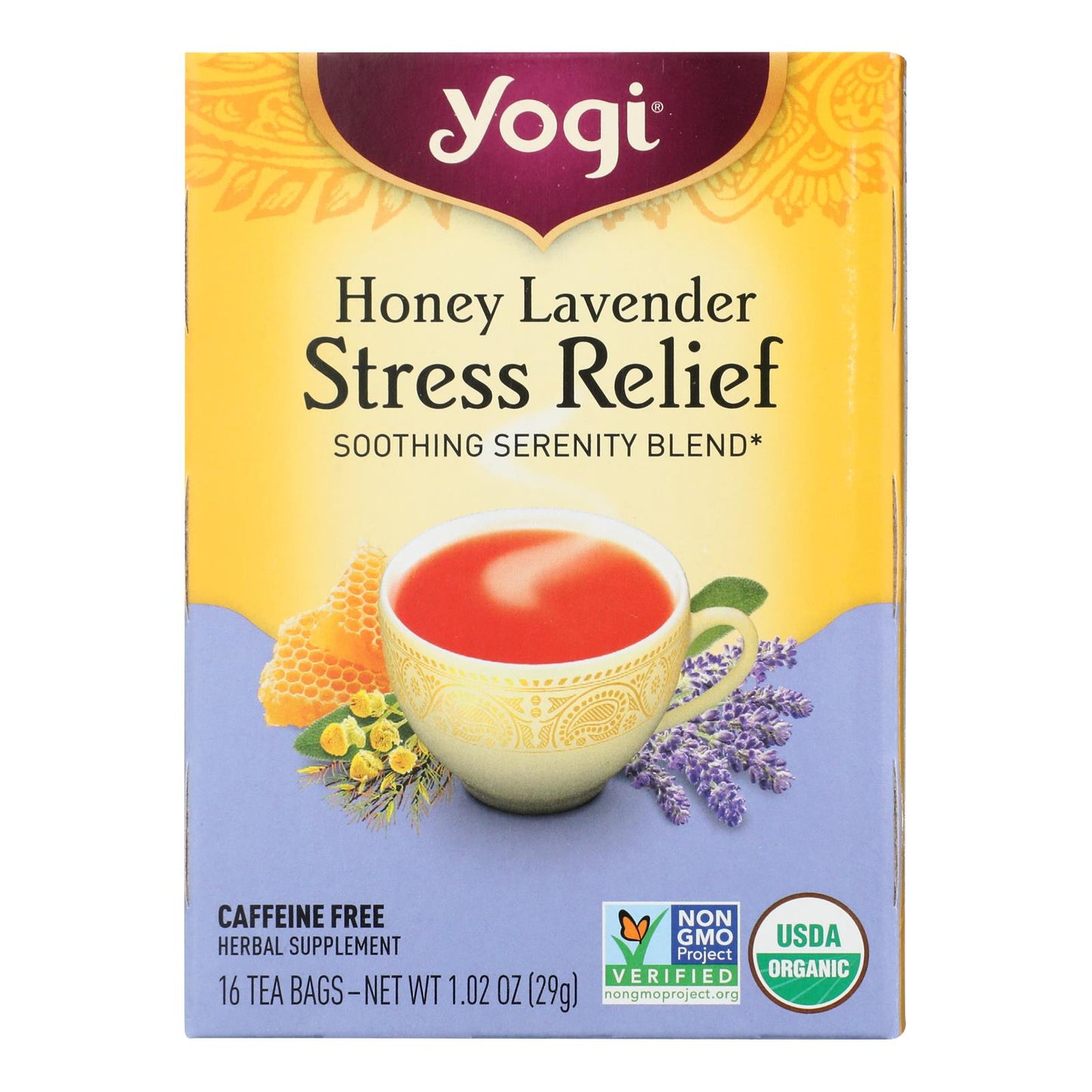 Yogi Stress ReliefHerbal Tea Caffeine Free Honey Lavender - 16 Tea Bags - Case of 6