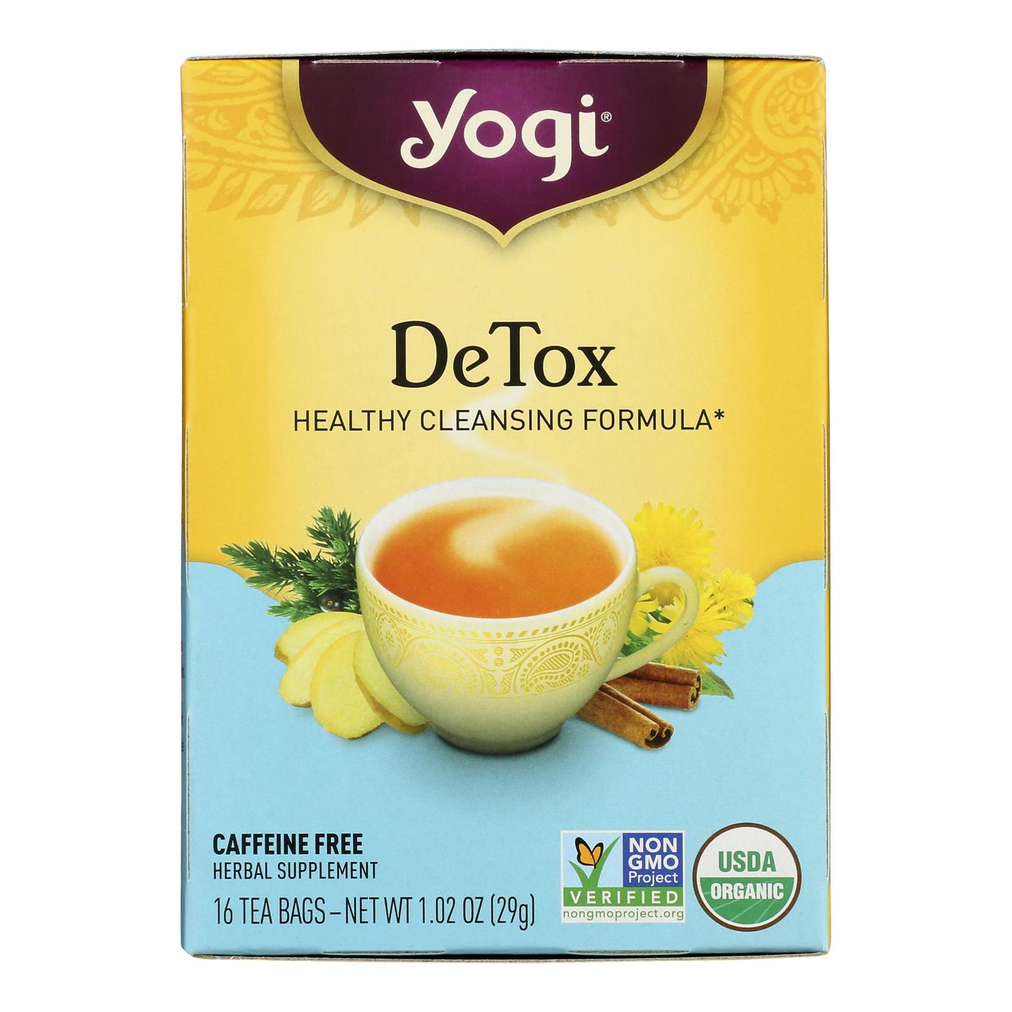 Yogi Detox Herbal Tea Caffeine Free - 16 Tea Bags - Case of 6