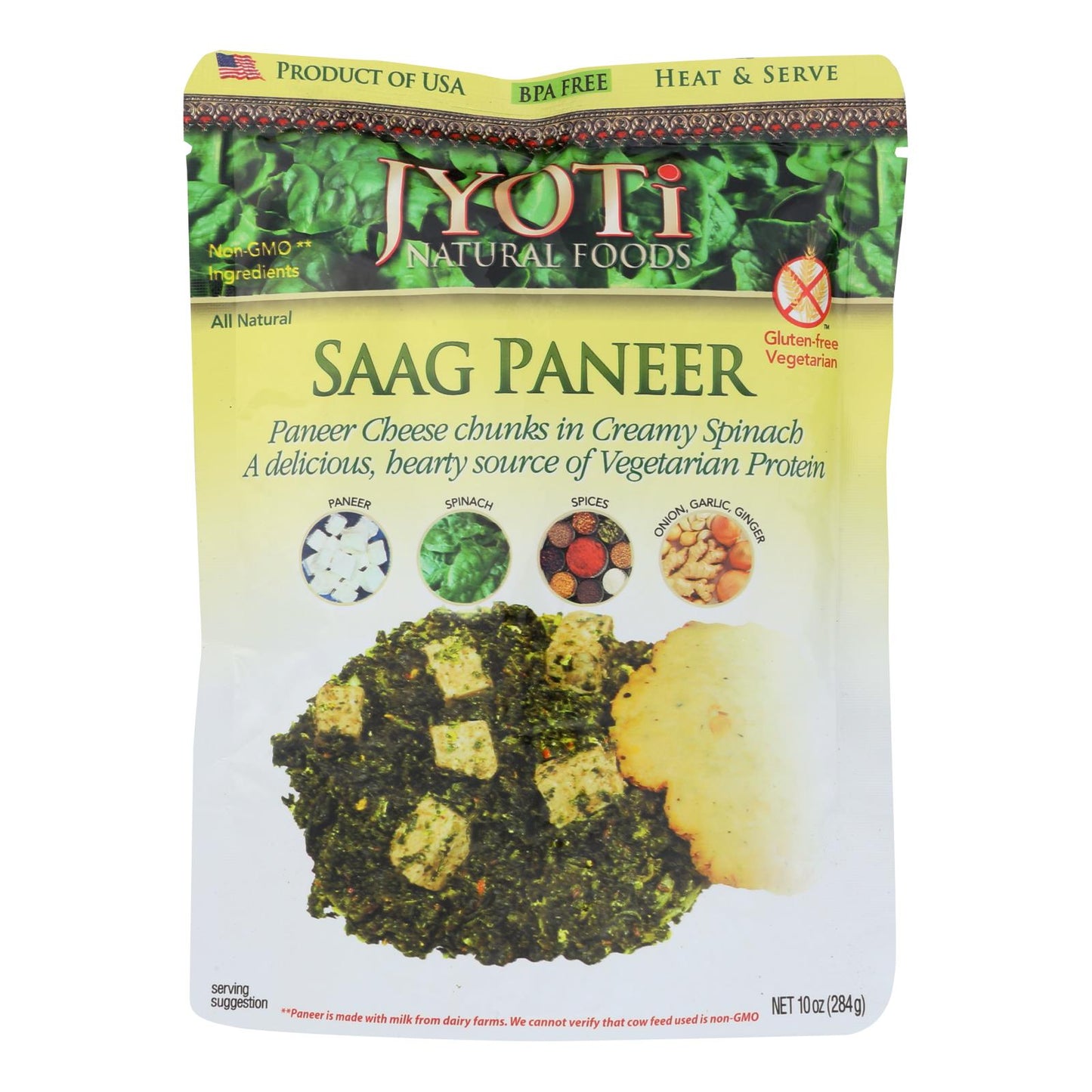 Jyoti Cuisine India Saag Paneer - Case of 6 - 10 Ounce.