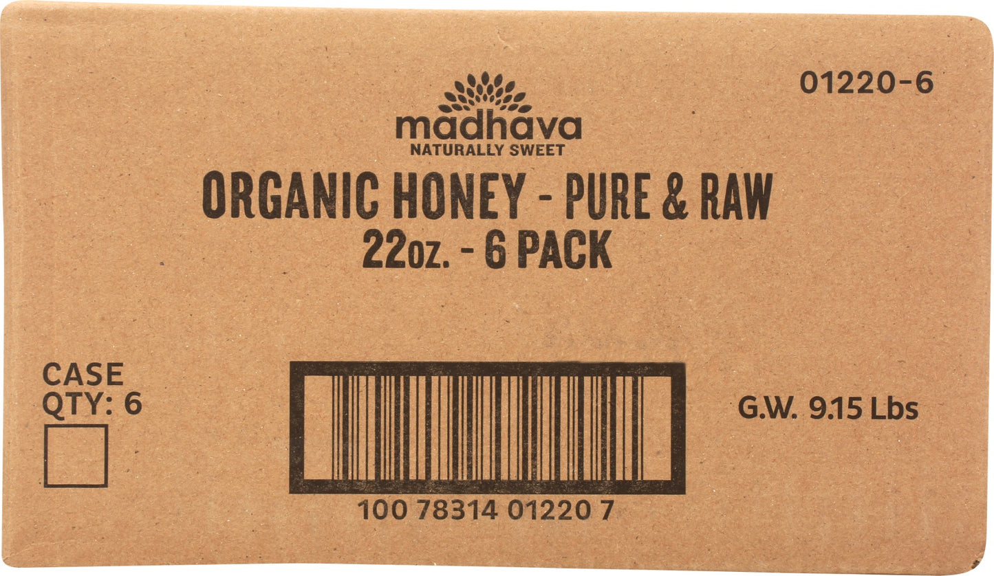 Madhava Organic Amber Pure Honey Pesticide Free Non Gmo Pack 22 Ounce Size - 6 Per Case.