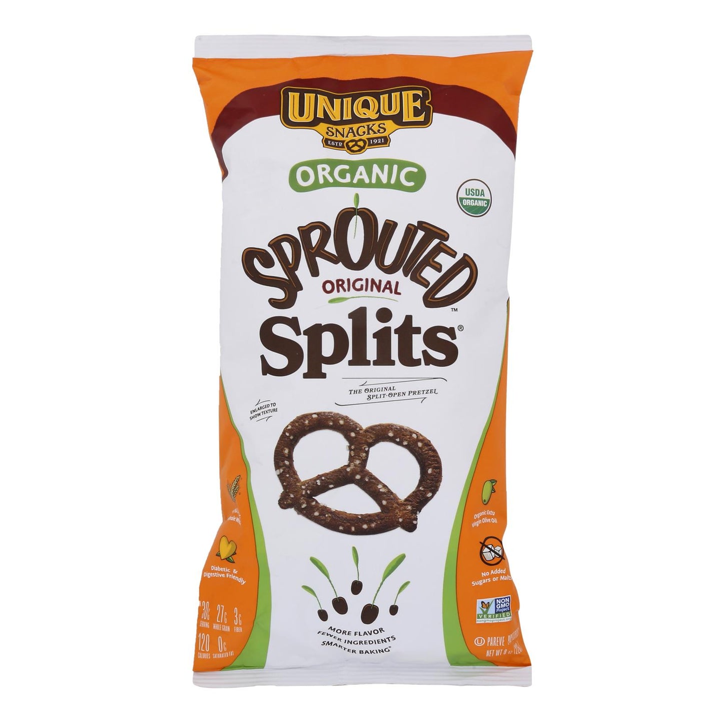 Unique Pretzels - Sprouted Grain Pretzels - Case of 12 - 8 Ounce.