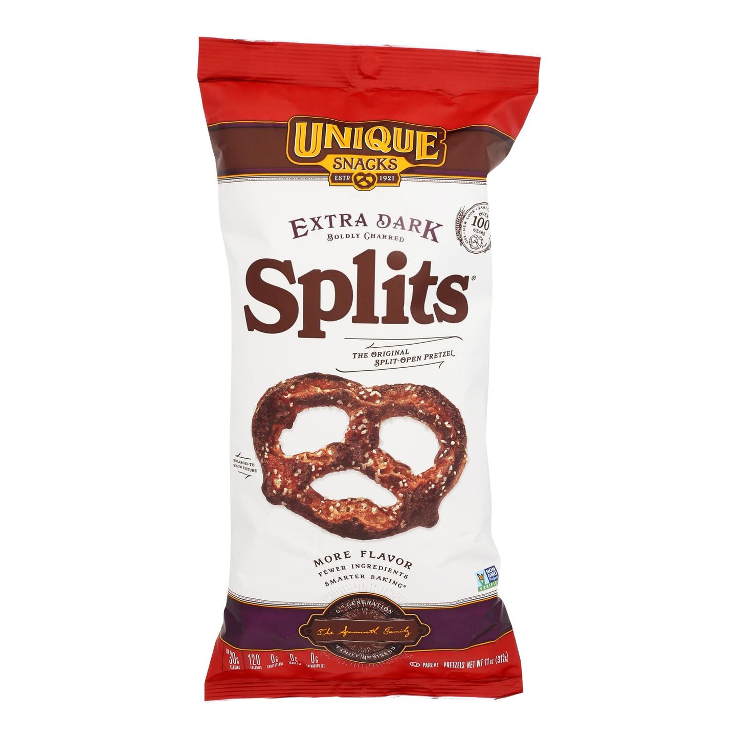 Unique Pretzels - Splits - Extra Dark - Case of 12 - 11 Ounce.