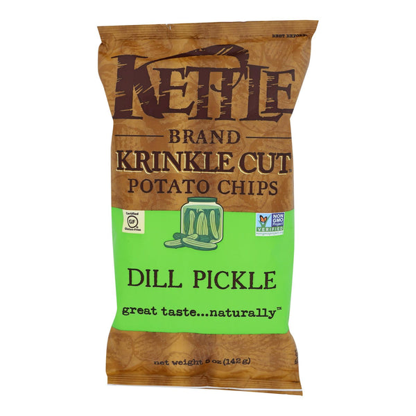 Kettle Brand Krinkle Cut Potato Chips - Dill Pickle - Case of 15 - 5 Ounce.