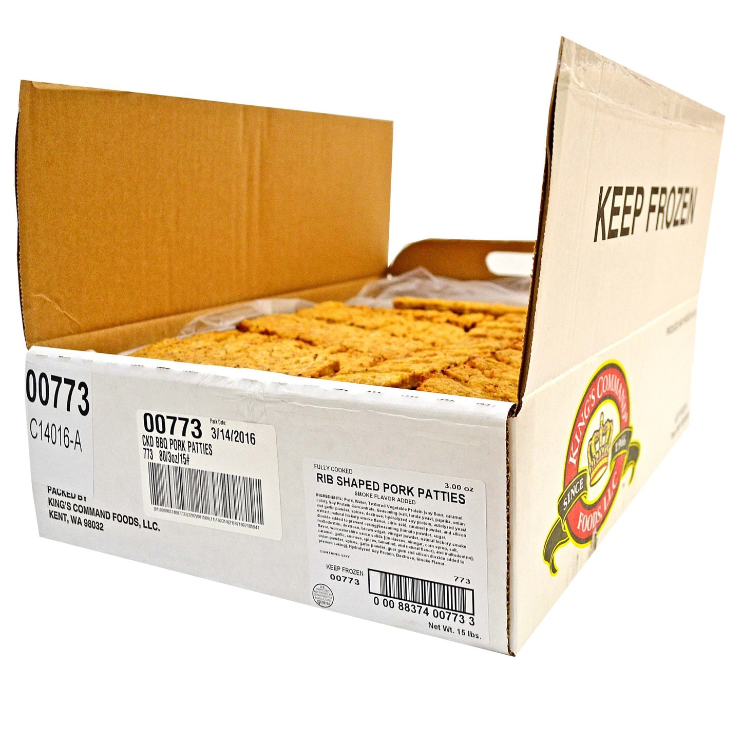 Fully Cooked Pork Rib Shaped Patties Bulk 3 Ounce Size - 80 Per Case.