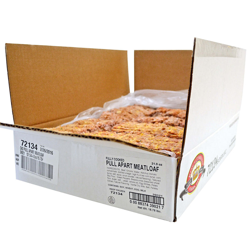 Fully Cooked Pull Apart Beef Meatloaf Loaves 21 Ounce Size - 12 Per Case.