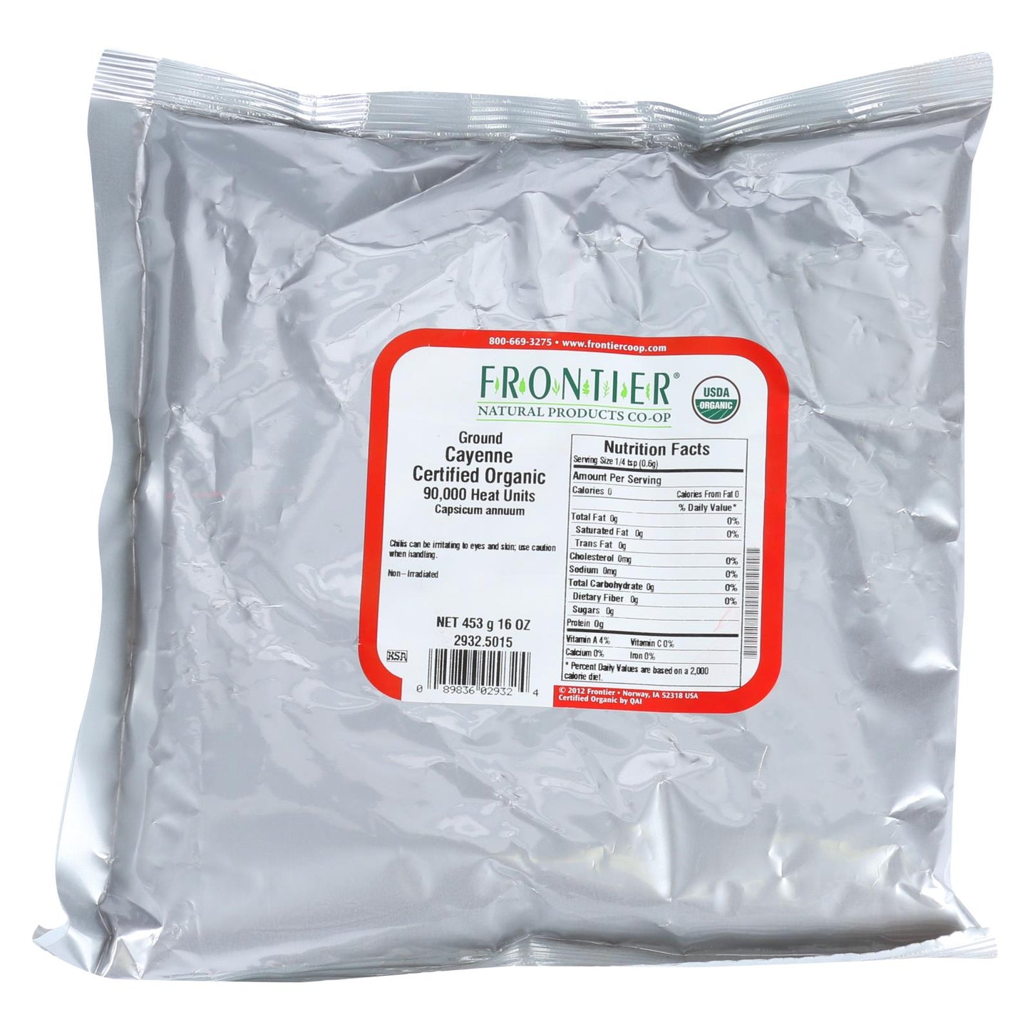 Frontier Herb Chili Pepper Organic Cayenne Ground 75000 HU - Single Bulk Item - 1LB