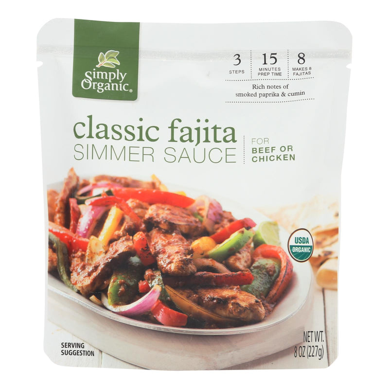 Simply Organic Simmer Sauce - Organic - Classic Fajita - Case of 6 - 8 Ounce