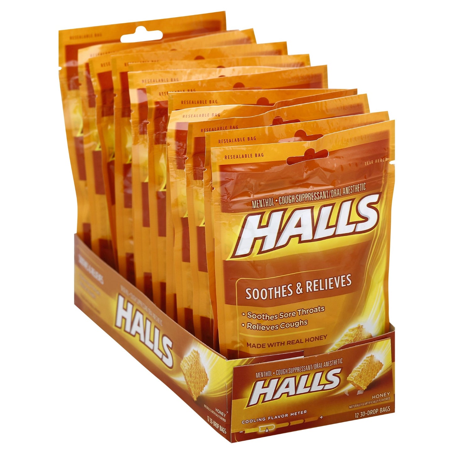 Halls Cough Drops Honey 30 Count Packs - 48 Per Case.