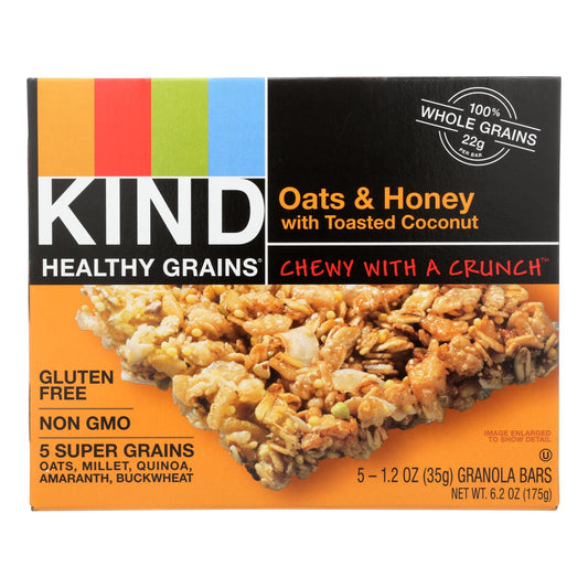 Kind Bar - Granola - Healthy Grains - Oats and Honey with Toasted Coconut - 1.2 Ounce - 5 Count - Case of 8