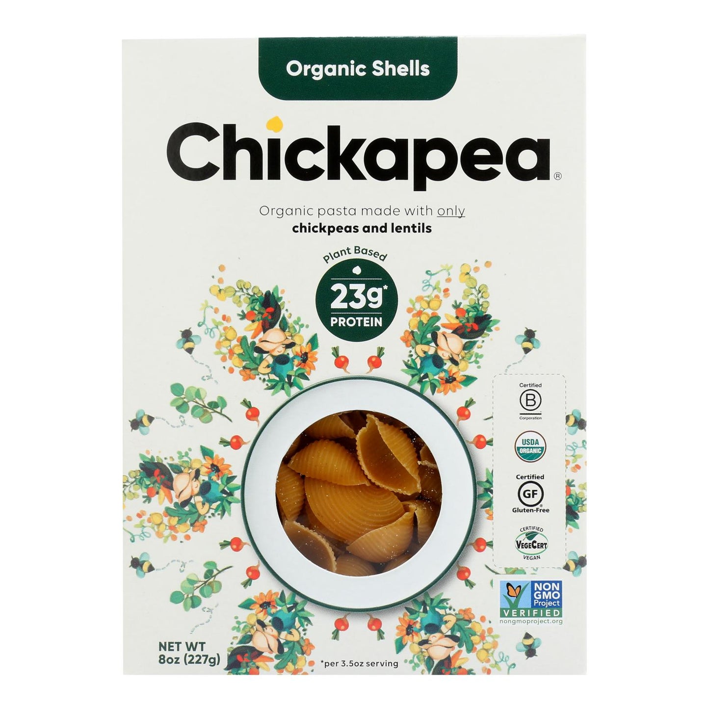 Chickapea Pasta - Pasta - Shells - Case of 6 - 8 Ounce.