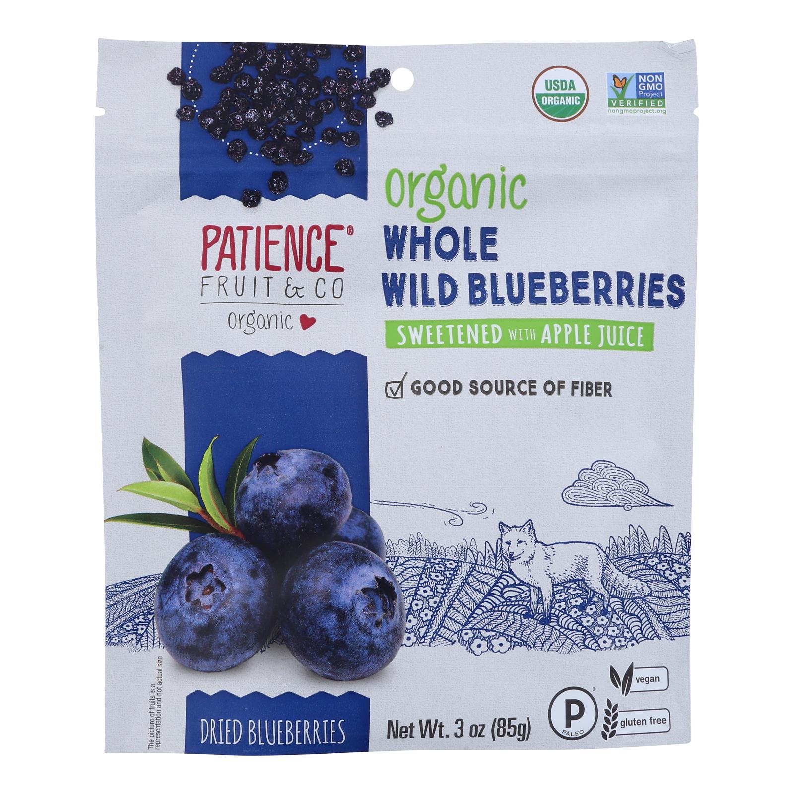 Patience Fruit & Co Organic Dried Wild Blueberries - Case of 8 - 3 Ounce