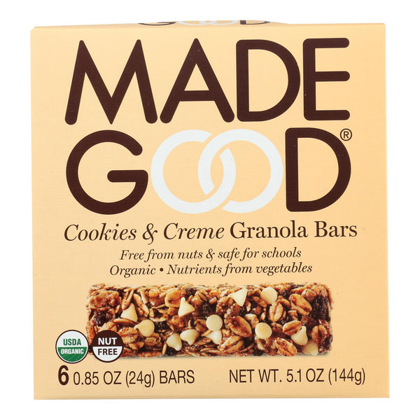 Made Good - Granola Bar Cookies & Cream - Case of 6 - .85 Ounce