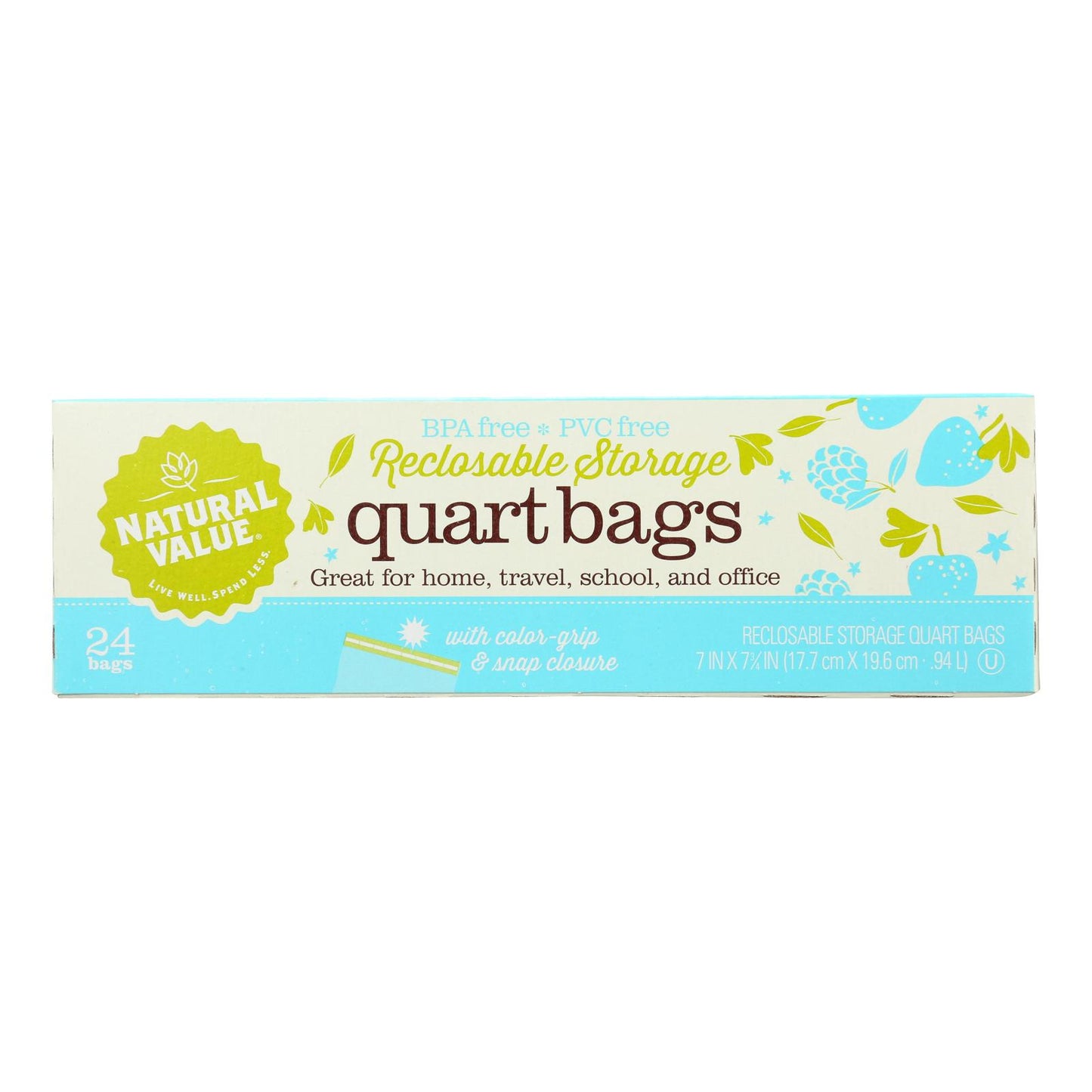 Natural Value - Storage Bags Qt Reclsable - Case of 12 - 24 Count