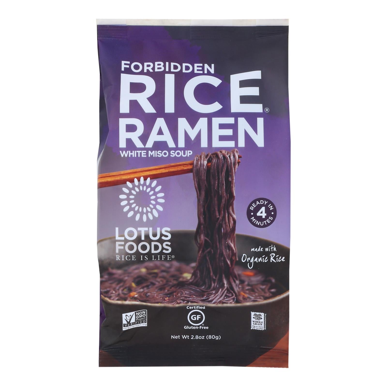 Lotus Foods Ramen - Organic - Forbidden Rice - with Miso Soup - 2.8 Ounce - case of 10