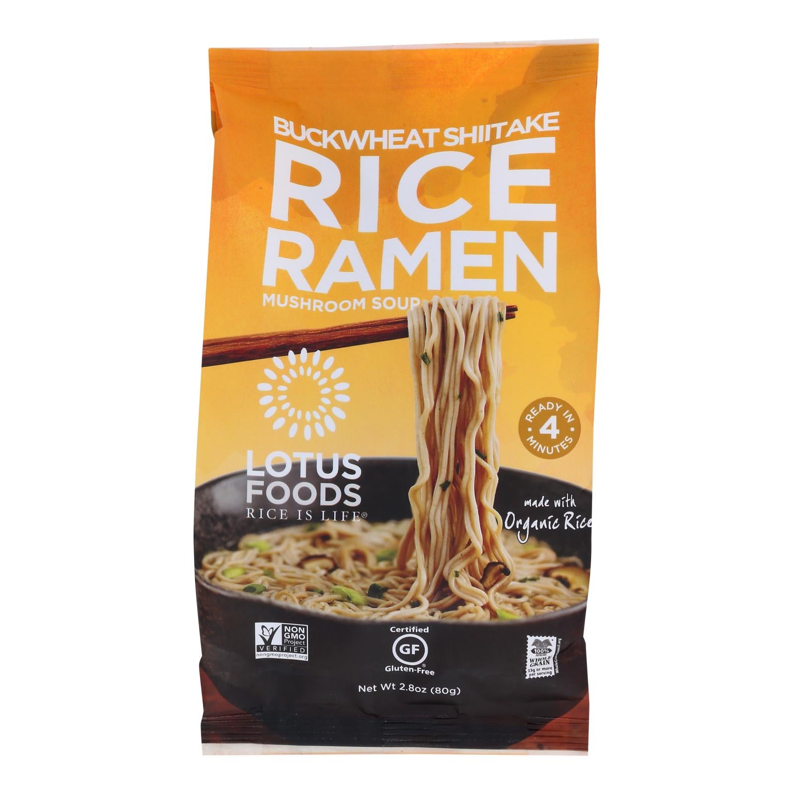 Lotus Foods Buckwheat Mushroom Brown Rice Ramen with Vegetable Soup - Case of 10 - 2.8 Ounce.