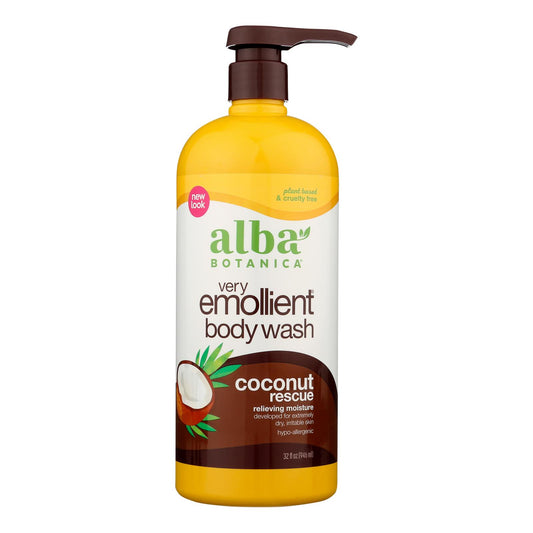 Alba Botanica - Very Emollient Bath and Shower Gel - Coconut Rescue - 32 fl Ounce