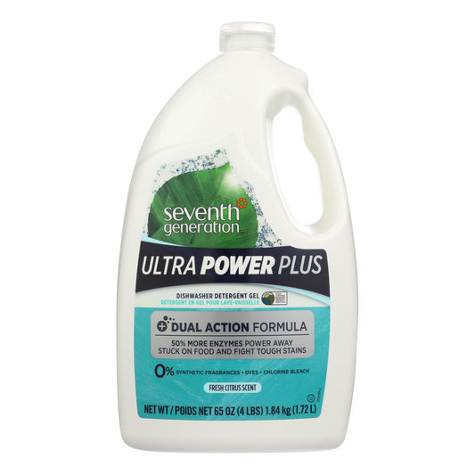 Seventh Generation Ultra Power Plus Dishwasher Detergent Gel - Fresh Citrus - Case of 6 - 65 Ounce.