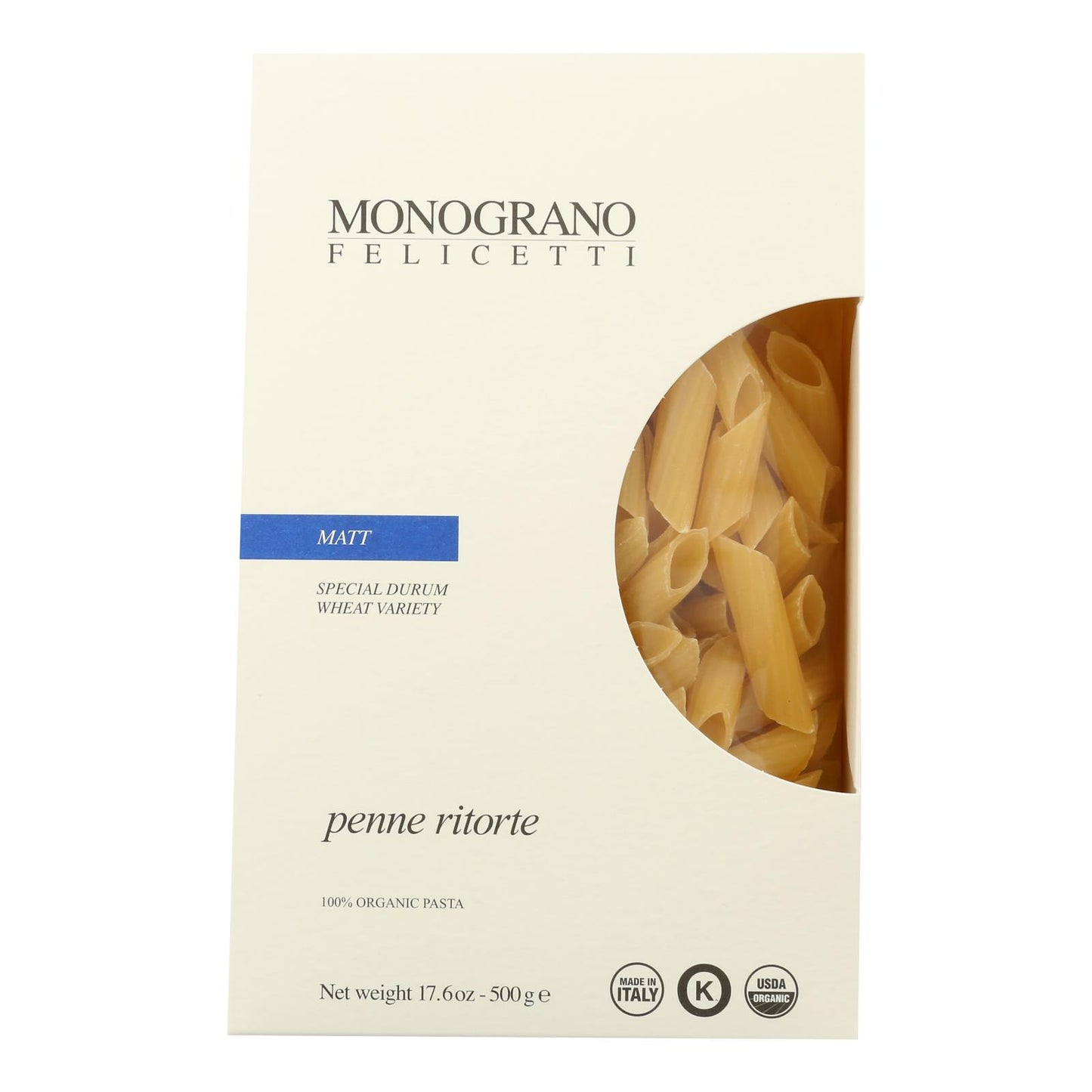 Monograno - Matt Organic Penne Ritorte - Case of 8 - 17.64 Ounce