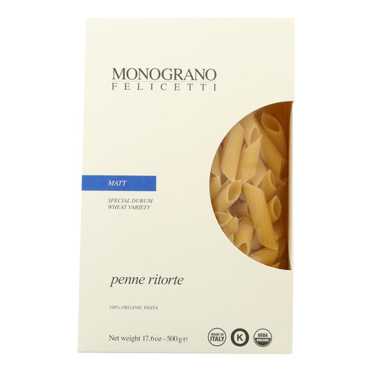 Monograno - Matt Organic Penne Ritorte - Case of 8 - 17.64 Ounce