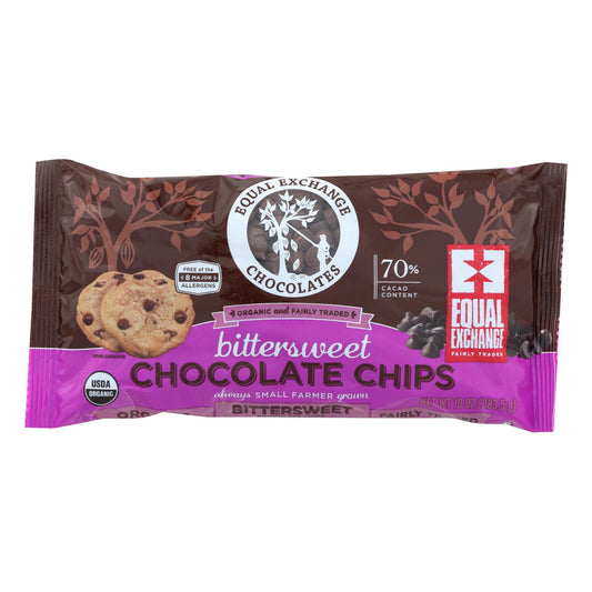 Equal Exchange Organic Bittersweet Chocolate Chips - Bittersweet Chocolate Chips - Case of 12 - 10 Ounce.