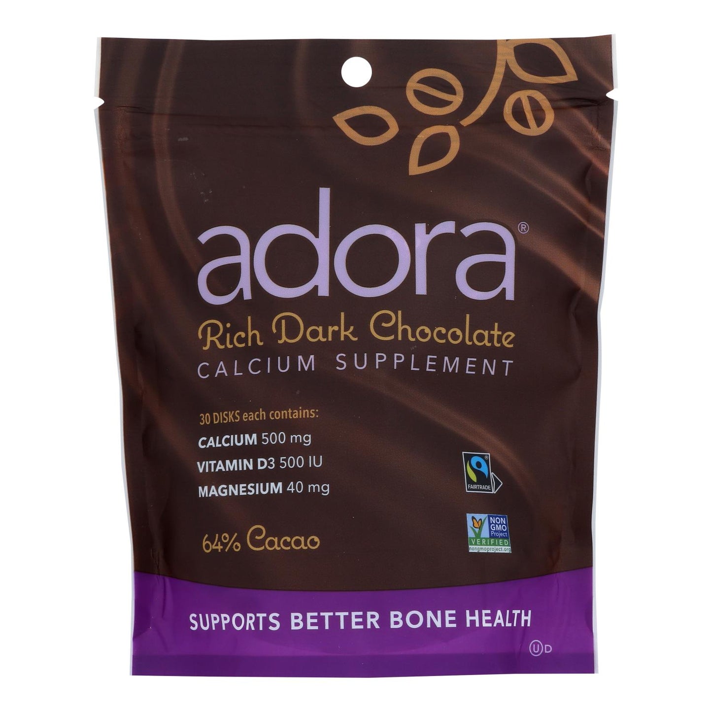 Adora - Chocolate Disk Dark Chocolate Calcium - 1 Each - 30 Count