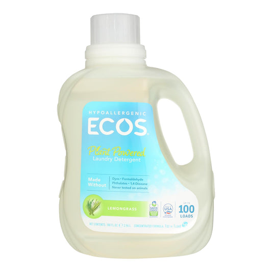 Earth Friendly Ecos Ultra 2x All Natural Laundry Detergent - Lemongrass - Case of 4 - 100 fl Ounce