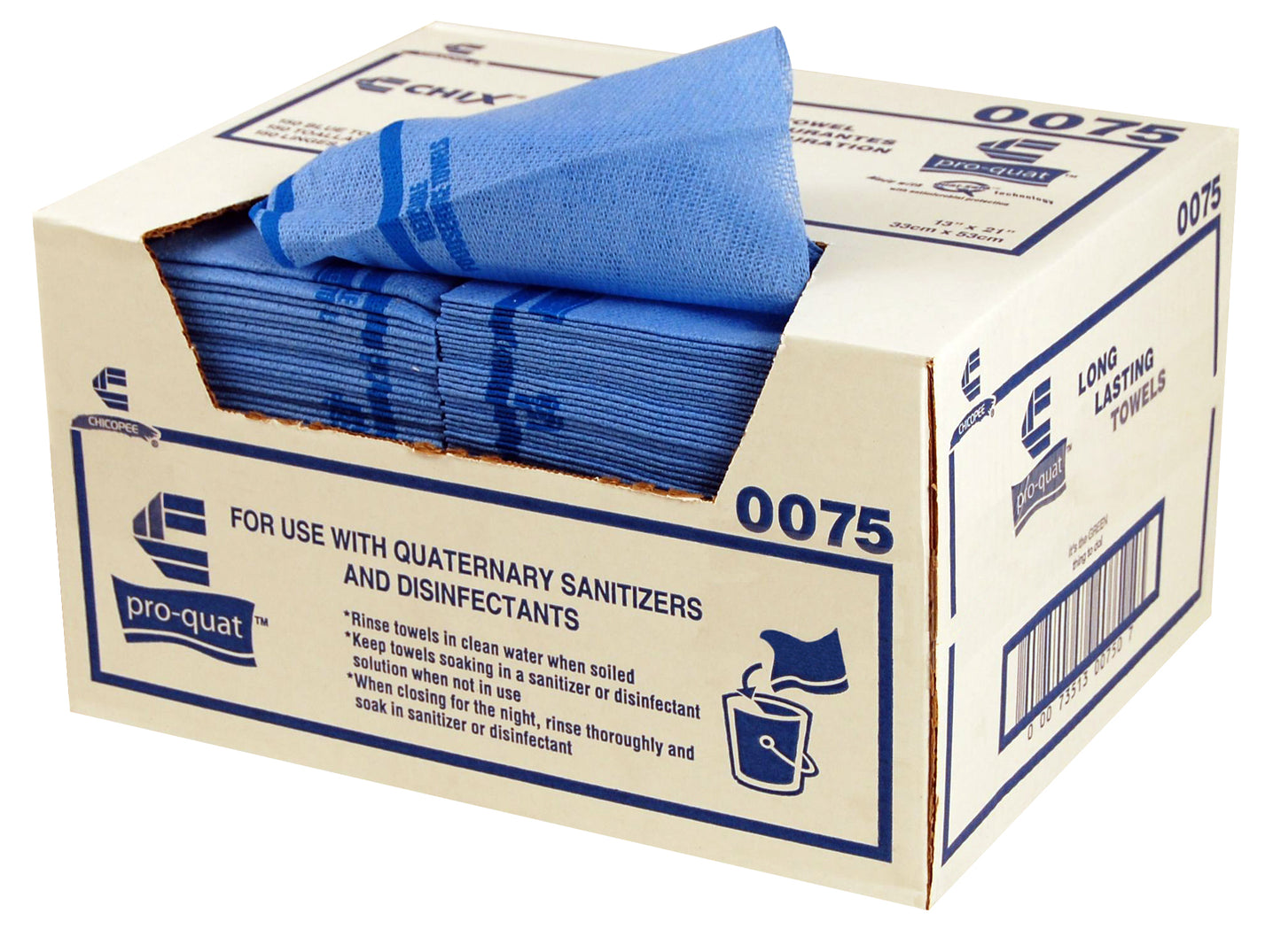 Chix® Pro Quat Foodservice Towel Wmicroban Blue W Blue Print Med Hvy Duty 1 Count Packs - 150 Per Case.