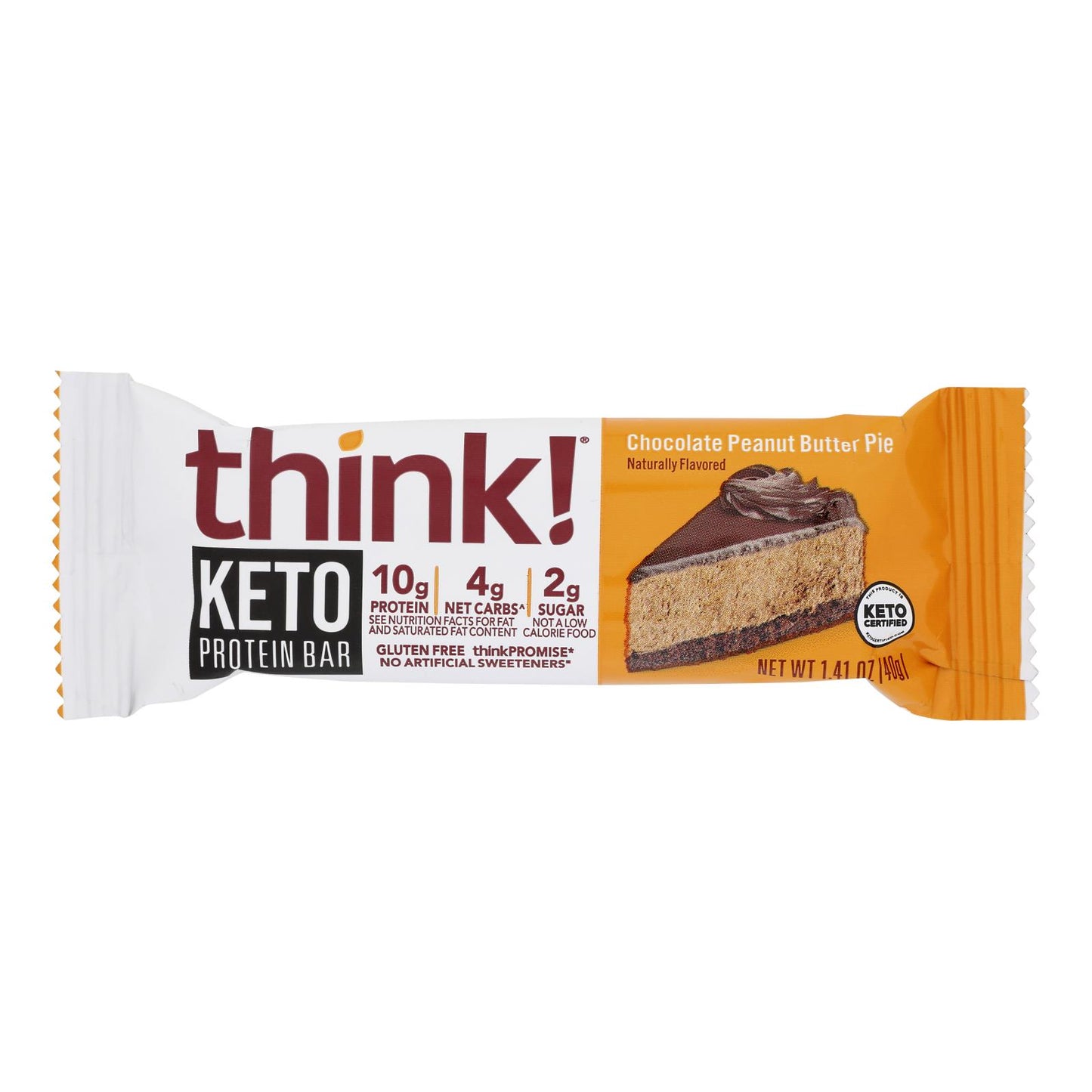 Think! Thin - Bar Keto Protein Chocolate Peanut Butter Pie - Case of 10-1.41 Ounce