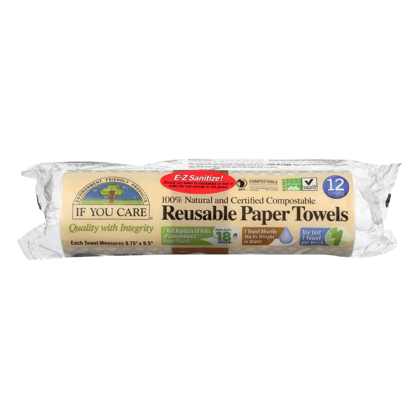 If You Care Paper Towels - Reusable - Nat - Case of 8 - 12 count