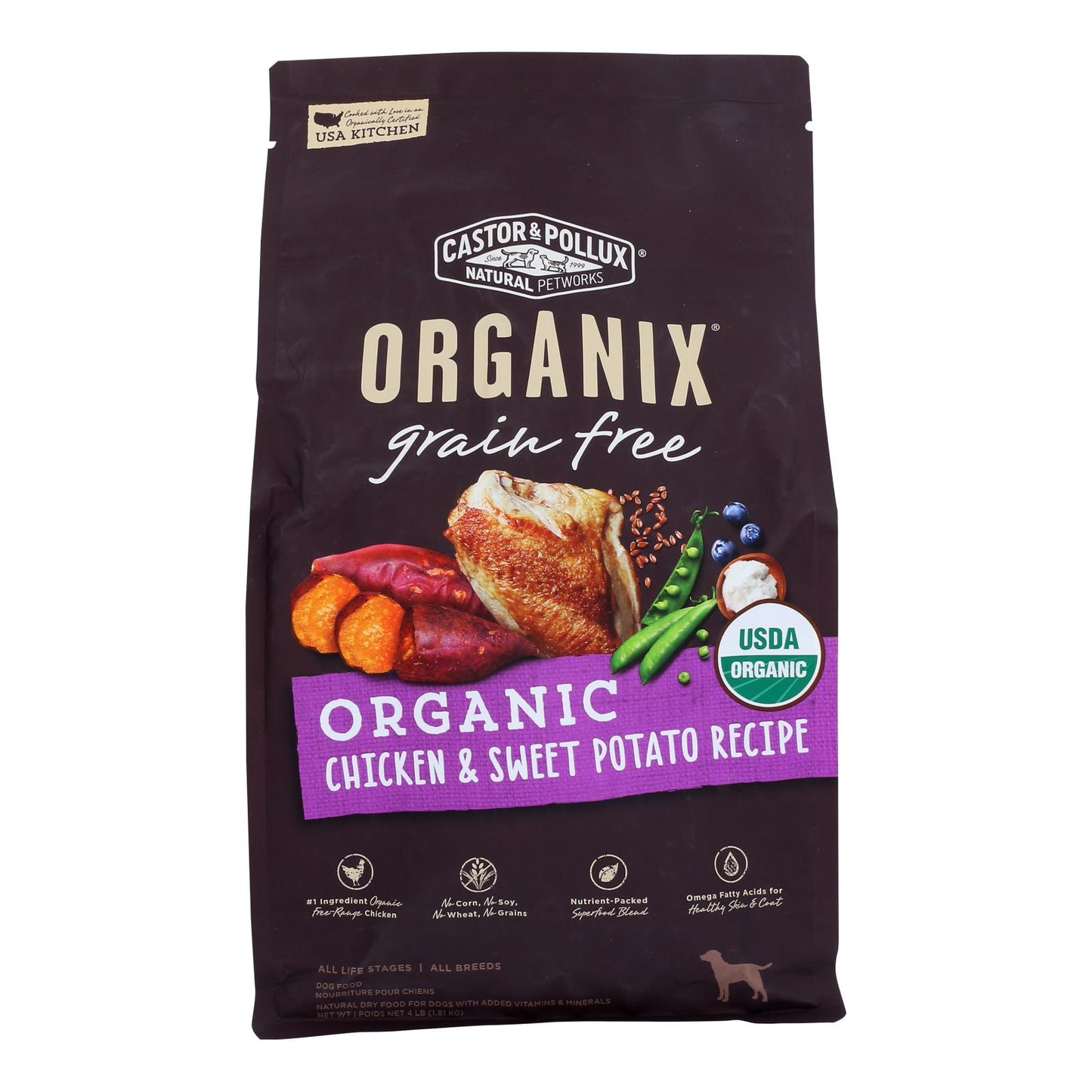 Castor and Pollux - Organix Grain Free Dry Dog Food - Chicken and Sweet Potato - Case of 5 - 4 lb.